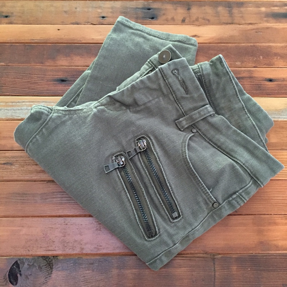 Blank NYC Olive Green 3 Moto Zip Denim